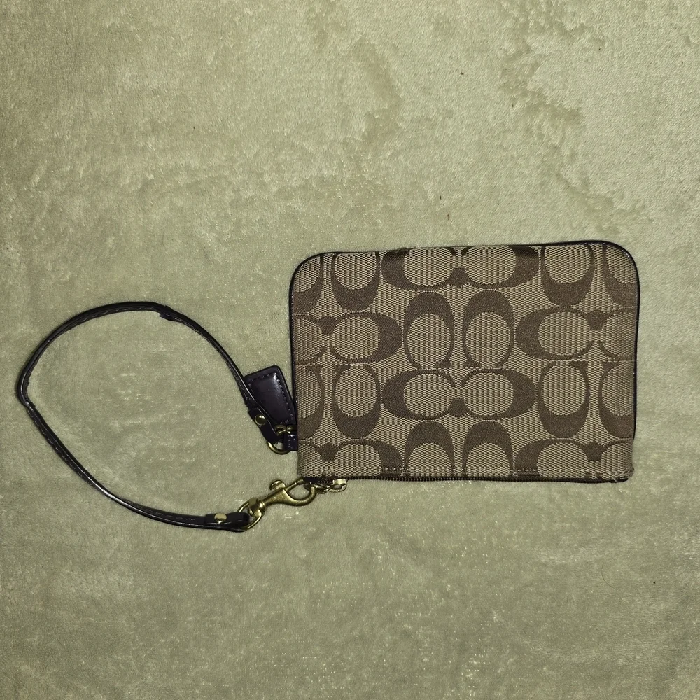 Coach Signature Wristlet Brown and Purple